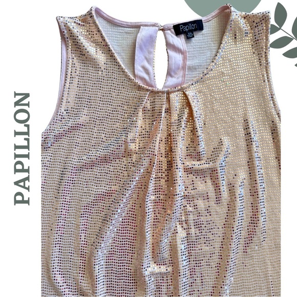 Papillon Blush Pink Sequin Sleeveless Tunic Top – Pleated Neckline Size XXL - Picture 4 of 7